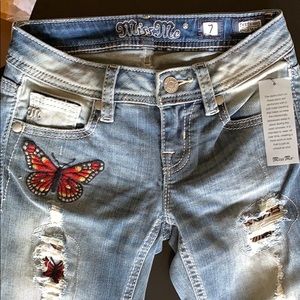MISS ME BLUE DISTRESSED SD BUTTERFLY SKINNY JEAN - GIRLS